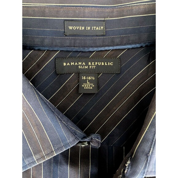Banana Republic Men's L Slim Fit 16- 16 1/2 Long Sleeve Striped Button Up Shirt - Picture 4 of 6
